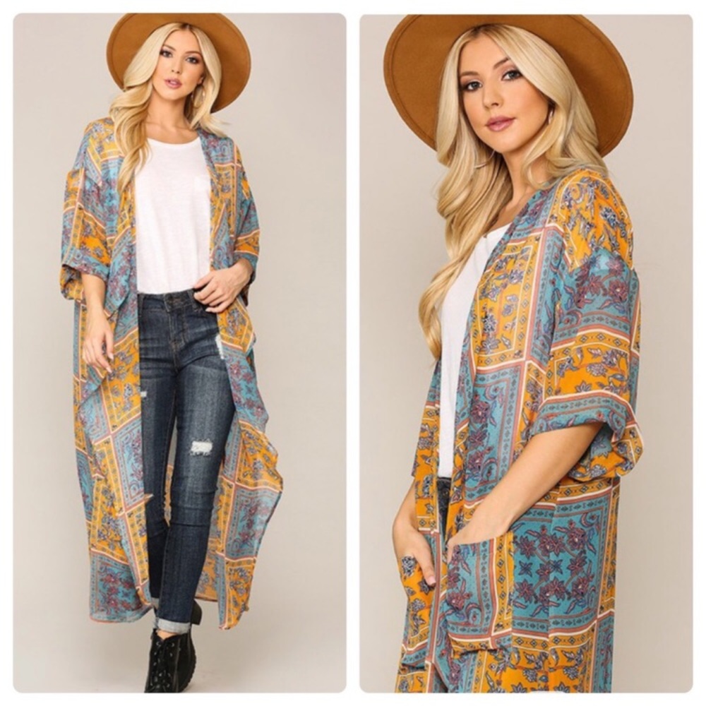 Boho Kimono Golden/Teal (Orange)
